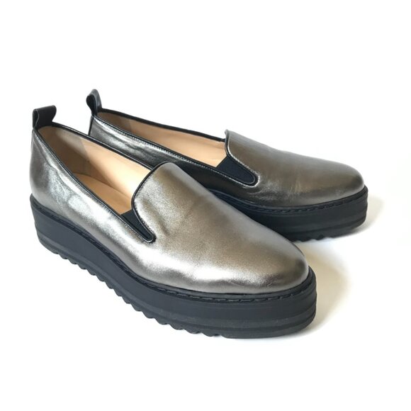 NWOB Michele Lopriore Cassidy Loafers Shoes Womens 38 SIlver Pewter Leather NEW - Picture 4 of 13